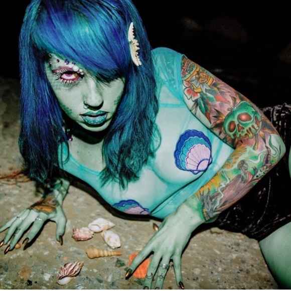 IRON FIST Aqua Mint Mermaid For Life Mesh Crop Top - Picture 5 of 6